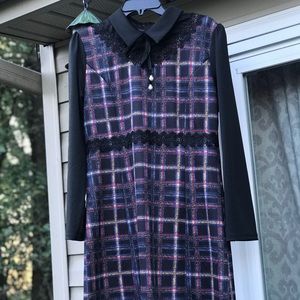 Sucrefas Plaid Retro Shirt Dress Long Sleeve